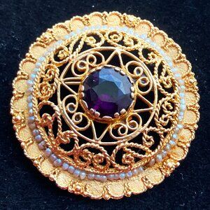 Superb heirloom brooch/pendant in 14K gold filigree